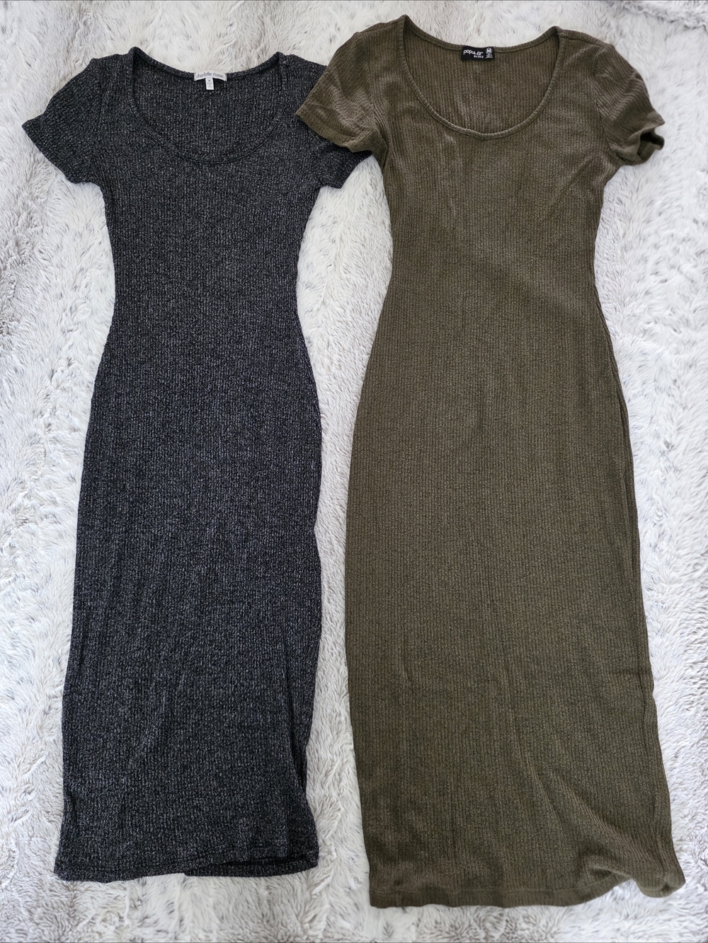 Bundle Of 2 -Ribbed Scoop Neck Midi Dreses - Olive Green & Charcoal
